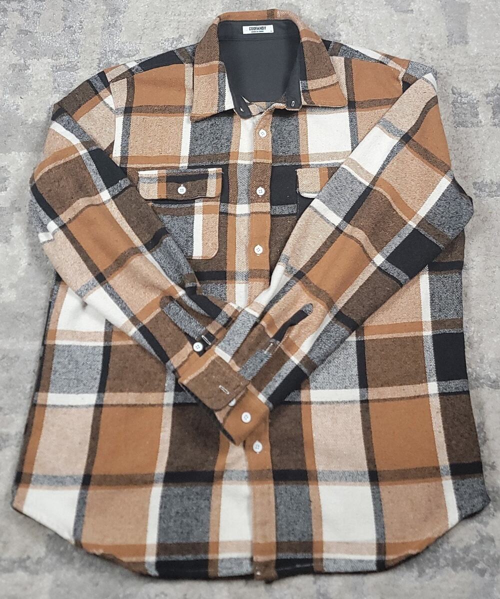 Coofandy MEN'S Plaid Flannel Chamois Shacket Lumberjack Long Sleeve Shirt Sz L
